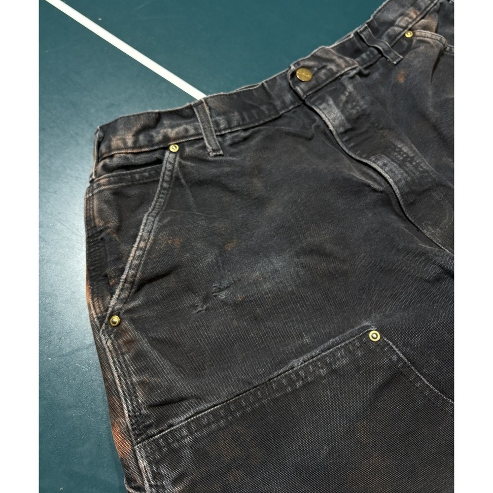 Vintage Carhartt Double Knee Pants Size 32x28 Faded Black BLK B01 Distressed USA - Picture 8 of 16